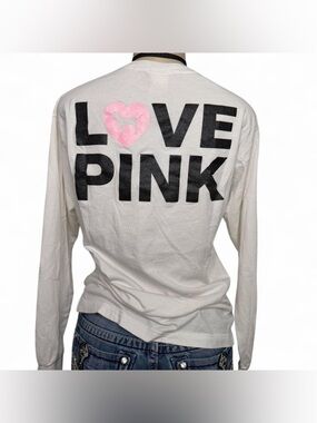 Y2k 2000s Victoria's Secret PINK white long sleeve shirt🌸